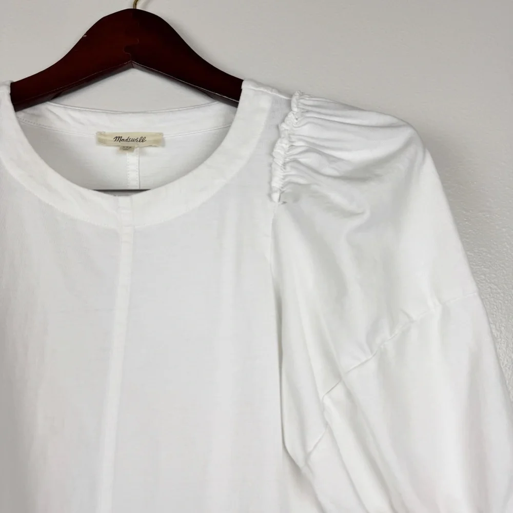 Madewell Puff-Sleeve Ruffle Trim Cotton Jersey Tee White Size XXS